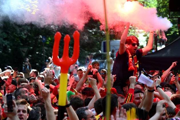 Belgium v Romania Group E - UEFA EURO, EM, Europameisterschaft,Fussball 2024 COLOGNE, GERMANY - JUNE 22 : Belgian supporters and fans ahead of the UEFA EURO 2024 European Football Championship tournament group E stage match between Belgium and Romania at Cologne Stadium on June 22, 2024 in Cologne, Germany, 22 06 2024 Cologne Germany  Copyright: xVincentxKalutx