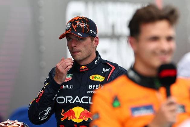 Second Place Max Verstappen of the Netherlands and Oracle Red Bull Racing looks towards First Place Lando Norris of Great Britain and McLaren cheers after scoring the, Qualifying, F1 Grand Prix of Spain, Circuit de Barcelona Catalunya on June 22, 2024 in Barcelona, Spain Photo by Diogo Cardoso DeFodi Images Second Place Max Verstappen of the Netherlands and Oracle Red Bull Racing looks towards First Place Lando Norris of Great Britain and McLaren in parc ferme, Qualifying, F1 Grand Prix of Spain, Circuit de Barcelona Catalunya on June 22, 2024 in Barcelona, Spain Photo by Diogo Cardoso DeFodi Images Defodi 645 f1spa20240622 2966 Defodi-645