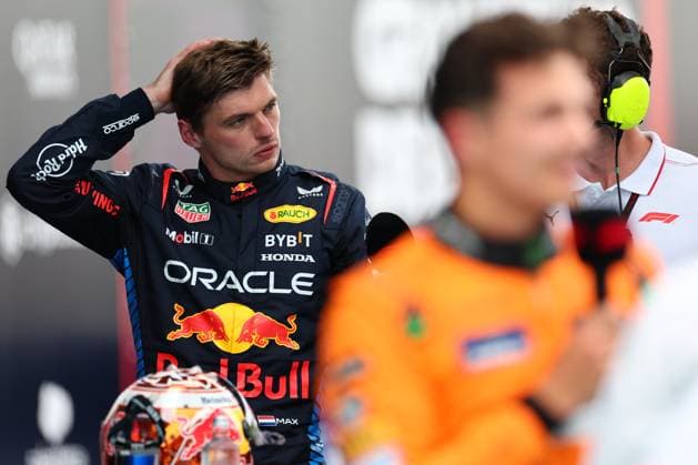 Second Place Max Verstappen of the Netherlands and Oracle Red Bull Racing looks towards First Place Lando Norris of Great Britain and McLaren cheers after scoring the, Qualifying, F1 Grand Prix of Spain, Circuit de Barcelona Catalunya on June 22, 2024 in Barcelona, Spain Photo by Diogo Cardoso DeFodi Images Second Place Max Verstappen of the Netherlands and Oracle Red Bull Racing looks towards First Place Lando Norris of Great Britain and McLaren in parc ferme, Qualifying, F1 Grand Prix of Spain, Circuit de Barcelona Catalunya on June 22, 2024 in Barcelona, Spain Photo by Diogo Cardoso DeFodi Images Defodi 645 f1spa20240622 2959 Defodi-645