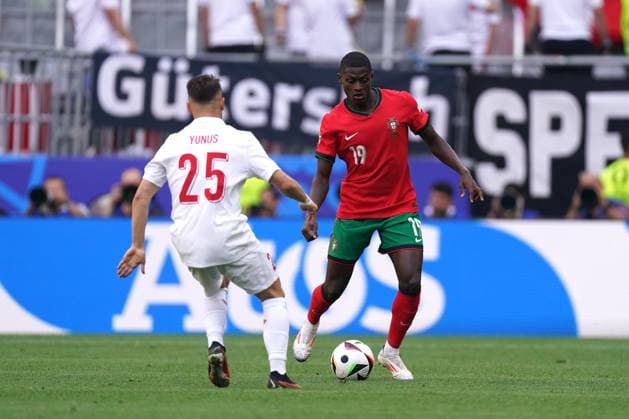 2024-06-22 Turkiye v Portugal - Group F - UEFA EURO, EM, Europameisterschaft,Fussball 2024 DORTMUND, GERMANY - JUNE 22: Nuno Mendes of Portugal during the Group F - UEFA EURO 2024 match between Turkiye and Portugal at BVB Stadion Dortmund on June 22, 2024 in Dortmund, Germany. (Photo by Joris Verwijst BSR Agency) Dortmund Germany Content not available for redistribution in The Netherlands directly or indirectly through any third parties. Copyright: xBSRxAgencyx