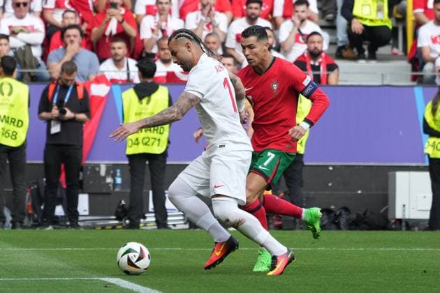 Abdülkerim Bardakci Turkey, Turkey, Türkiye, 14 in duel with Cristiano Ronaldo Portugal, 07 Dortmund 22 06 2024 Turkey vs Portugal, EURO2024 M23, Group F, EM Arena Dortmund