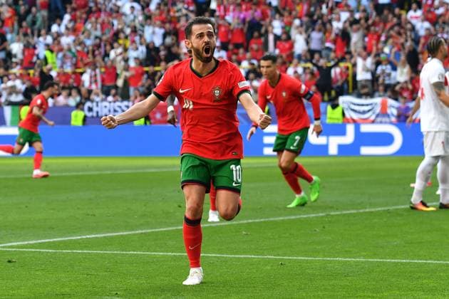 Soccer UEFA EURO 2024 Group Stage 2 Matchday Turkey Portugal on 22 06 2024 at BVB Stadion Dortmund in Dortmund Goal Celebration Goal to 0 1 by Bernardo Silva Portugal xRx