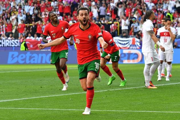 Soccer UEFA EURO 2024 Group Stage 2 Matchday Turkey Portugal on 22 06 2024 at BVB Stadion Dortmund in Dortmund Goal Celebration Goal to 0 1 by Bernardo Silva Portugal xRx