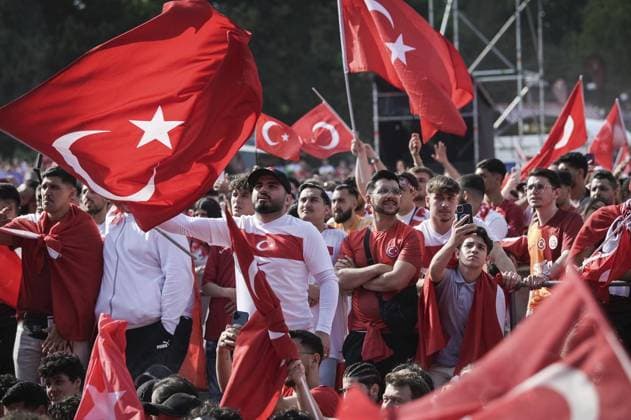 Fans European Championship match Turkey vs Portugal FOR EDITORIAL PURPOSES ONLY p Turkish fans celebrate in the fan zone at Westalenpark in Dortumd, on Saturday, June 22, 2024 during the European Championship match between Turkey and Portugal Germany North Rhine Westphalia Dortmund Copyright SocratesxTassos Copyright: SocratesxTassos doc7vzd511zhth1flkf2jxb ,EDITORIAL USE ONLY Copyright: SocratesxTassos