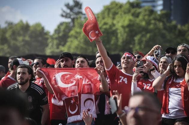 Fans European Championship match Turkey vs Portugal FOR EDITORIAL PURPOSES ONLY p Turkish fans celebrate in the fan zone at Westalenpark in Dortumd, on Saturday, June 22, 2024 during the European Championship match between Turkey and Portugal Germany North Rhine Westphalia Dortmund Copyright SocratesxTassos Copyright: SocratesxTassos doc7vzd512lpll15q3riws ,EDITORIAL USE ONLY Copyright: SocratesxTassos