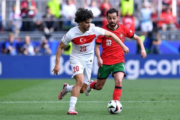 Soccer UEFA EURO 2024 Group Stage 2 Matchday Turkey Portugal on 22 06 2024 at BVB Stadion Dortmund in Dortmund Ferdi Kadioglu Turkey , left Bernardo Silva Portugal , right xRx