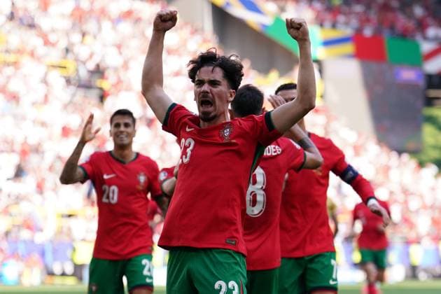 2024-06-22 Turkiye v Portugal - Group F - UEFA EURO, EM, Europameisterschaft,Fussball 2024 DORTMUND, GERMANY - JUNE 22: Vitinha of Portugal celebrates after scoring the goal during the Group F - UEFA EURO 2024 match between Turkiye and Portugal at BVB Stadion Dortmund on June 22, 2024 in Dortmund, Germany. (Photo by Joris Verwijst BSR Agency) Dortmund Germany Content not available for redistribution in The Netherlands directly or indirectly through any third parties. Copyright: xBSRxAgencyx