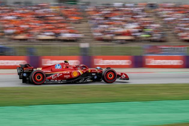 MONTMELO, SPAIN: Charles Leclerc, racing for the Ferrari team during the 2024 Formula 1 Spanish Grand Prix at the Circuit de Barcelona-Catalunya in Montmelo, Spain
