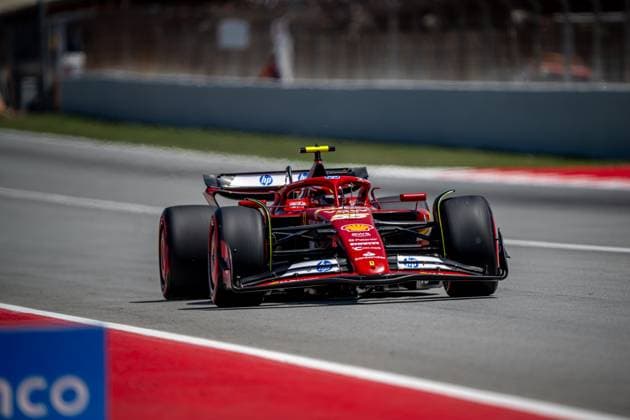 MONTMELO, SPAIN: Carlos Sainz, racing for the Ferrari team during the 2024 Formula 1 Spanish Grand Prix at the Circuit de Barcelona-Catalunya in Montmelo, Spain