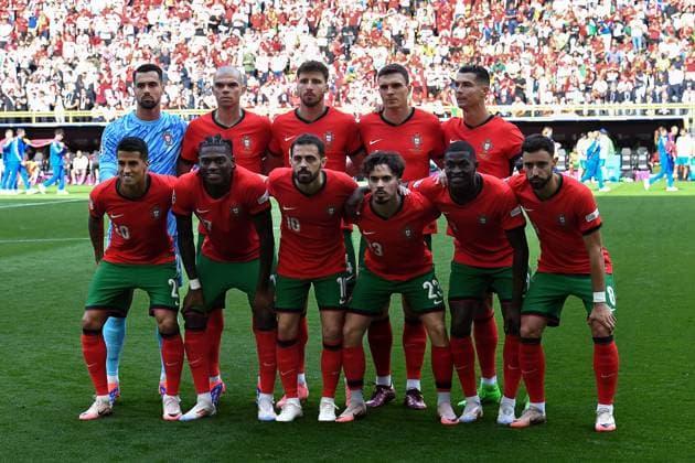 Soccer UEFA EURO 2024 Group Stage 2 Matchday Turkey Portugal on 22 06 2024 at BVB Stadion Dortmund in Dortmund Team Photo Team Photo Portugal Top row f l n r Diogo Costa Portugal , Pepe Portugal , Ruben Dias Portugal , Vitinha Portugal , Cristiano Ronaldo Portugal Bottom row f l n r Joao Cancelo Portugal , Cristiano Ronaldo Portugal , Bernardo Silva Portugal , Vitinha Portugal , Nuno Mendes Portugal , Bruno Fernandes Portugal xRx