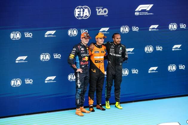 NORRIS Lando (gbr), McLaren F1 Team MCL38, portrait HAMILTON Lewis (gbr), Mercedes AMG F1 Team W15, portrait during the Formula 1 Aramco Gran Premio de Espana 2024, 10th round of the 2024 Formula One World Championship, WM, Weltmeisterschaft from June 21 to 23, 2024 on the Circuit de Barcelona-Catalunya, in Montmeló, Spain - F1 - SPANISH GRAND PRIX 2024 DPPI Panoramic 240622_R10_SPAGNA_DP_XB3_9923