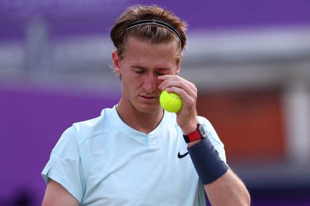 22nd June 2024; Cinch Championships, Queens Club, West Kensington, London, England: Cinch Championships Queens Club, Day 6; A dejected Sebastian Korda (USA) during the mens semifinal match against Tommy Paul (USA)  ActionPlus12658691 ShaunxBrooks