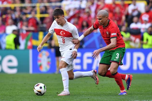 Soccer UEFA EURO 2024 Group Stage 2 Matchday Turkey Portugal on 22 06 2024 at BVB Stadion Dortmund in Dortmund Arda Güler Turkey , left Pepe Portugal , right xRx