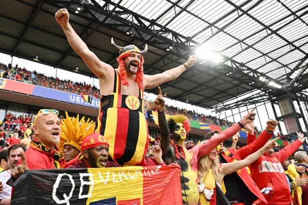 240622 EURO2024 BELGIUM VS ROMANIA Belgian fans and supporters pictured during a soccer game between the national teams of Belgium, called the Red Devils and Romania on the second matchday in Group E in the group stage of the UEFA EURO, EM, Europameisterschaft,Fussball 2024 tournament , on Saturday 22 June 2024 in Cologne , Germany . PHOTO Isosport Maarten Straetemans Cologne GERMANY  Copyright: xx 466812