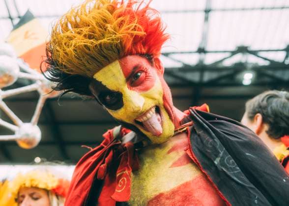 Koeln, RheinEnergieStadion, 22 06 2024 Fan from belgium with face painting create atmosphere inside the stadium prior the match UEFA European Championship 2024 Belgium v Romania