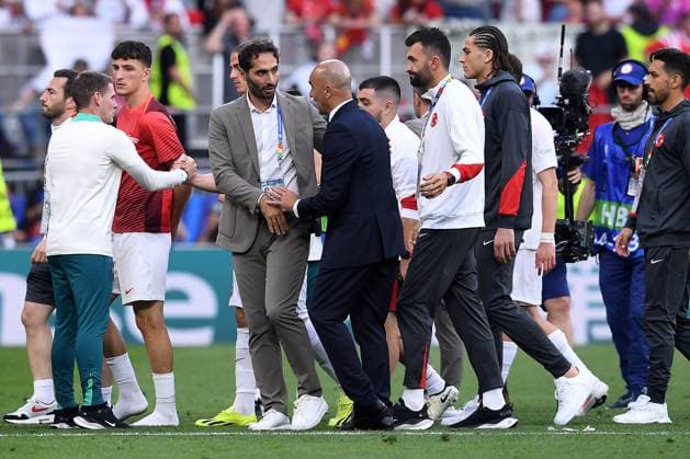 Soccer UEFA EURO 2024 group stage 2 matchday Turkey Portugal on 22 06 2024 at BVB Stadion Dortmund in Dortmund Hamit Altintop, left Roberto Martinez coach head coach Portugal , right xRx