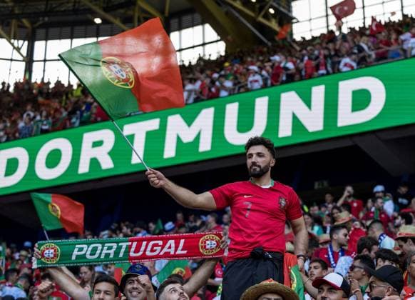 22nd June 2024; BVB Stadion Dortmund, Dortmund, Germany; Euro 2024 Group F Football, Turkey versus Portugal; Portugal fans in good mood as their team leads  ActionPlus12658786 FotoxOlimpik