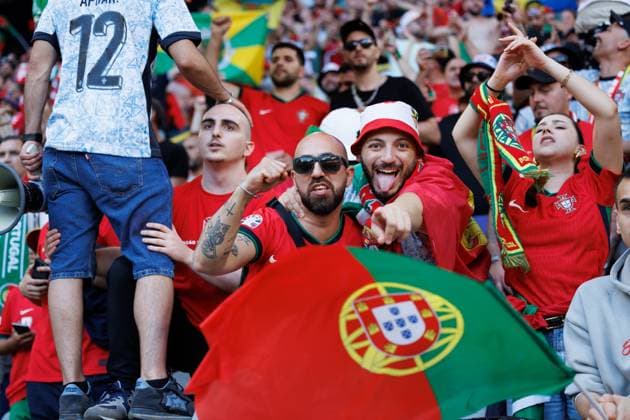 Portuguese fans seen during UEFA EURO, EM, Europameisterschaft,Fussball 2024 game between national teams of Turkey and Portugal at Signal Iduna Park, Dortmund, Germany (Maciej Rogowski) Dortmund Signal Iduna Park Germany Copyright: xMaciejxRogowskix turportugal-4