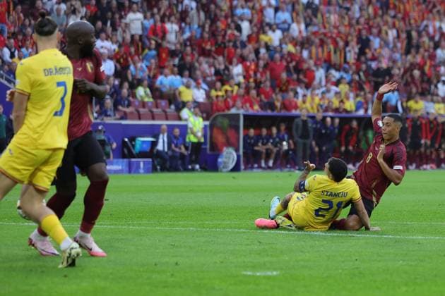 Belgium v Romania Euro 2024 22 06 2024. Group E Goal 1-0 Youri Tielemans of Belgium scores a goal during the Euro 2024 match between Belgium and Romania at Cologne Stadium, Cologne, Germany on 22 June 2024. Cologne Cologne Stadium Germany Editorial use only , Copyright: xNigelxKeenex PSI-19822-0006