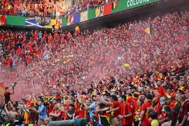 Belgium v Romania Group E - UEFA EURO, EM, Europameisterschaft,Fussball 2024 COLOGNE, GERMANY - JUNE 22 : Belgian supporters and fans ahead of the UEFA EURO 2024 European Football Championship tournament group E stage match between Belgium and Romania at Cologne Stadium on June 22, 2024 in Cologne, Germany, 22 06 2024 Cologne Germany  Copyright: xVincentxKalutx