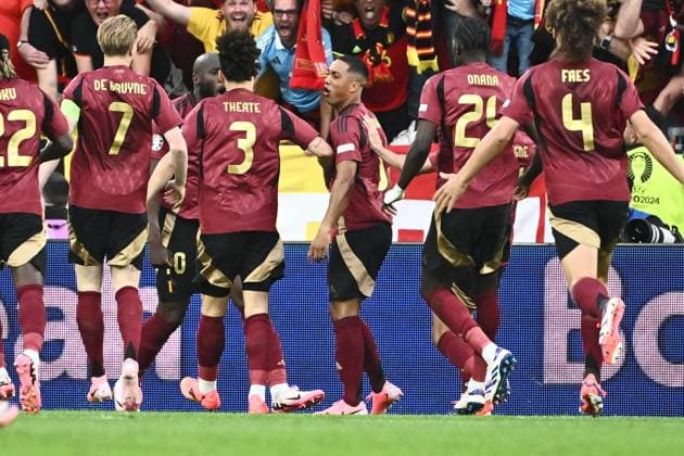 240622 EURO2024 BELGIUM VS ROMANIA Youri Tielemans (8) of Belgium celebrates after scoring the 1-0 goal during a soccer game between the national teams of Belgium, called the Red Devils and Romania on the second matchday in Group E in the group stage of the UEFA EURO, EM, Europameisterschaft,Fussball 2024 tournament , on Saturday 22 June 2024 in Cologne , Germany . PHOTO Isosport Maarten Straetemans Cologne GERMANY  Copyright: xx 466844