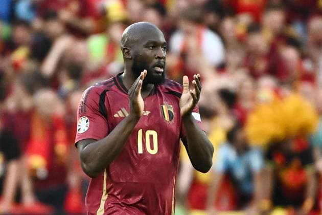 240622 EURO2024 BELGIUM VS ROMANIA Romelu Lukaku (10) of Belgium celebrates after Belgium scored the 1-0 goal during a soccer game between the national teams of Belgium, called the Red Devils and Romania on the second matchday in Group E in the group stage of the UEFA EURO, EM, Europameisterschaft,Fussball 2024 tournament , on Saturday 22 June 2024 in Cologne , Germany . PHOTO Isosport Maarten Straetemans Cologne GERMANY  Copyright: xx 466859