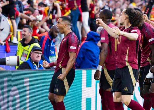 Koeln, RheinEnergieStadion, 22 06 2024 Youri Tielemans of belgium M celebrates scoring the 1 0 goal during the match UEFA European Championship 2024 Belgium v Romania