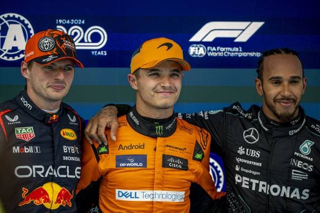Barcelona - 22-06-2024, Circuit de Barcelona-Catalunya, Lando Norris, Max Verstappen and Lewis Hamilton at the Formula 1 Spain Grand Prix 2024 Saturday Formula 1 Spain Grand Prix 2024 Saturday  x25567501x Copyright: