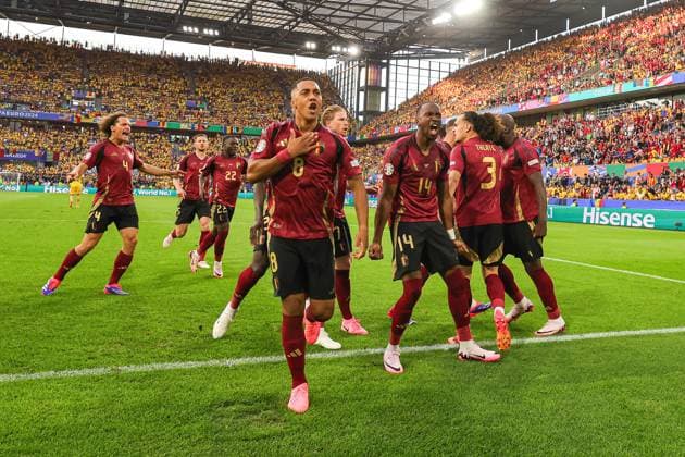 Belgium v Romania Euro 2024 22 06 2024. Group E Goal 1-0 Youri Tielemans of Belgium scores a goal and celebrates during the Euro 2024 match between Belgium and Romania at Cologne Stadium, Cologne, Germany on 22 June 2024. Editorial use only , Copyright: xNigelxKeenex PSI-19822-0013