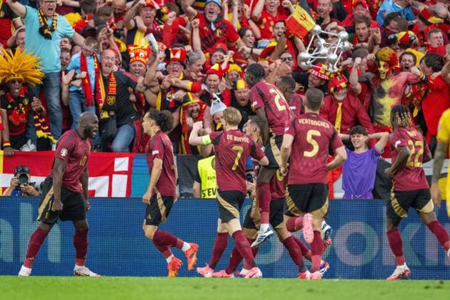 GER, EURO 2024, Group E, Belgium BEL vs Romania ROU 22 06 2024, Cologne Stadium, Koeln, GER, EURO 2024, Group E, Belgium BEL vs Romania ROU In the picture cheering after the goal for 1 0 goal cheers cheers cheers by Youri Tiielemans Belgium BEL, 08b Gestures, facial expressions, emotions nordphotoxGmbHxx xDenkinger nph00015