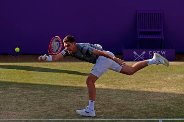 22nd June 2024; Cinch Championships, Queens Club, West Kensington, London, England: Cinch Championships Queens Club, Day 6; Neal Skupski (GBR) in action during the mens doubles semifinal match against Ivan Dodig (CRO) and Austin Krajicek (USA)  ActionPlus12658849 ShaunxBrooks