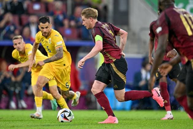 240622 EURO2024 BELGIUM VS ROMANIA Kevin De Bruyne (7) of Belgium pictured in action during a soccer game between the national teams of Belgium, called the Red Devils and Romania on the second matchday in Group E in the group stage of the UEFA EURO, EM, Europameisterschaft,Fussball 2024 tournament , on Saturday 22 June 2024 in Cologne , Germany . PHOTO SPORTPIX David Catry Cologne GERMANY  Copyright: xx 466949