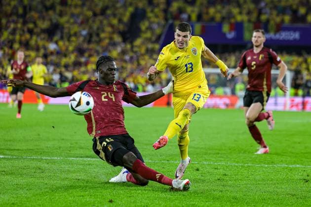 Belgium v Romania Euro 2024 22 06 2024. Group E Valentin Mihaila of Romania shoots towards the goal during the Euro 2024 match between Belgium and Romania at Cologne Stadium, Cologne, Germany on 22 June 2024. Editorial use only , Copyright: xNigelxKeenex PSI-19822-0020