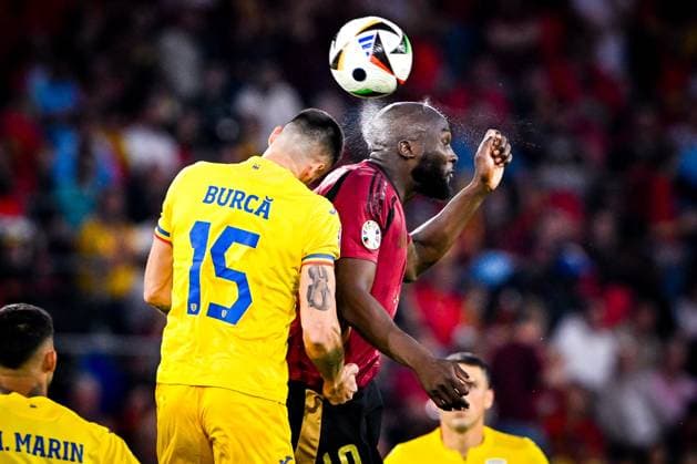 Belgium v Romania Group E - UEFA EURO, EM, Europameisterschaft,Fussball 2024 COLOGNE, GERMANY - JUNE 22 : Andrei Burca defender of Romania battles for the ball with Lukaku Romelu forward of Belgium during the UEFA EURO 2024 European Football Championship tournament group E stage match between Belgium and Romania at Cologne Stadium on June 22, 2024 in Cologne, Germany, 22 06 2024 Cologne Germany  Copyright: xDhax