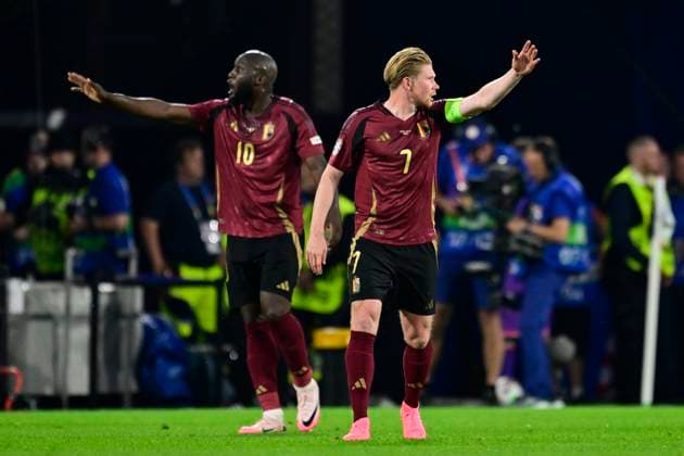 Belgium v Romania Group E - UEFA EURO, EM, Europameisterschaft,Fussball 2024 COLOGNE, GERMANY - JUNE 22 : Lukaku Romelu forward of Belgium and De Bruyne Kevin forward of Belgium during the UEFA EURO 2024 European Football Championship tournament group E stage match between Belgium and Romania at Cologne Stadium on June 22, 2024 in Cologne, Germany, 22 06 2024 Cologne Germany  Copyright: xPeterxDexVoechtx