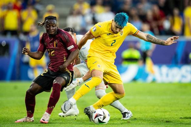 UEFA EURO 2024 Belgium Romania 22 06 2024 Florin Nita Romania, 1 , Andrei Ratiu Romania, 2 , Jeremy Doku Belgium, 22 UEFA EURO 2024 Belgium Romania Cologne Stadion, Cologne 22 06 2024 Copyright: xBEAUTIFULxSPORTS Buriakovx