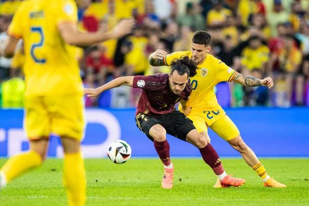 UEFA EURO 2024 Belgium Romania 22 06 2024 Arthur Theate Belgium, 3 , Dennis Man Romania, 20 UEFA EURO 2024 Belgium Romania Cologne Stadion, Cologne 22 06 2024 Copyright: xBEAUTIFULxSPORTS Buriakovx
