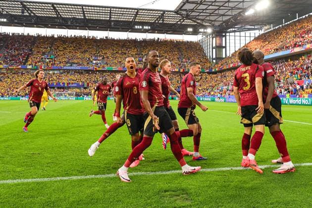 Belgium v Romania Euro 2024 22 06 2024. Group E Goal 1-0 Youri Tielemans of Belgium scores a goal and celebrates during the Euro 2024 match between Belgium and Romania at Cologne Stadium, Cologne, Germany on 22 June 2024. Editorial use only , Copyright: xNigelxKeenex PSI-19822-0026