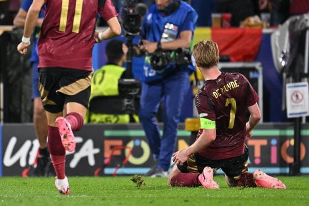 240622 EURO2024 BELGIUM VS ROMANIA Kevin De Bruyne (7) of Belgium celebrates after scoring the 2-0 goal during a soccer game between the national teams of Belgium, called the Red Devils and Romania on the second matchday in Group E in the group stage of the UEFA EURO, EM, Europameisterschaft,Fussball 2024 tournament , on Saturday 22 June 2024 in Cologne , Germany . PHOTO SPORTPIX David Catry Cologne GERMANY  Copyright: xx 467010
