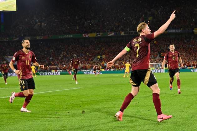 Belgium v Romania Group E - UEFA EURO, EM, Europameisterschaft,Fussball 2024 COLOGNE, GERMANY - JUNE 22 : De Bruyne Kevin forward of Belgium celebrates after scoring during the UEFA EURO 2024 European Football Championship tournament group E stage match between Belgium and Romania at Cologne Stadium on June 22, 2024 in Cologne, Germany, 22 06 2024 Cologne Germany  Copyright: xDhax