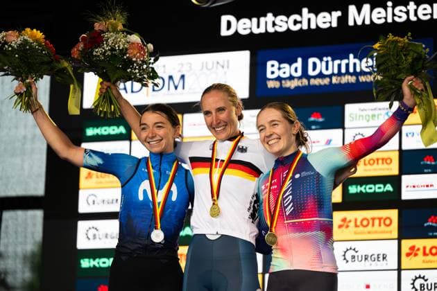 Sport Themen der Woche KW25 Rad-DM Straßenrennen Damen, Bad Dürrheim, 22.06.2024 Podium: 2. Liane Lippert (GER, Movistar Team), 1. Franziska Koch (GER, Team DSM-Firmenich PostNL Women), 3. Antonia Niedermaier (GER, CANYON SRAM Racing), Rad-DM Straßenrennen Damen, Bad Dürrheim, 22.06.2024 *** Cycling DM Road Race Women, Bad Dürrheim, 22 06 2024 Podium 2 Liane Lippert GER, Movistar Team , 1 Franziska Koch GER, Team DSM Firmenich PostNL Women , 3 Antonia Niedermaier GER, CANYON SRAM Racing , Cycling DM Road Race Women, Bad Dürrheim, 22 06 2024 Copyright: xBEAUTIFULxSPORTS Hilgerx
