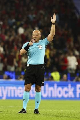 Referee Poland s Szymon Marciniak pictured during a soccer game between Belgian national soccer team Red Devils and Romania, Saturday 22 June 2024 in Cologne, Germany, the second match in the group stage of the UEFA EURO, EM, Europameisterschaft,Fussball 2024 European championships. BRUNOxFAHY  x95084789x