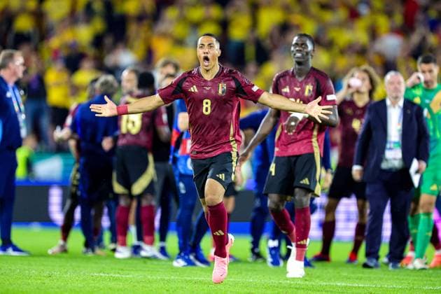 Belgium v Romania Euro 2024 22 06 2024. Group E Youri Tielemans of Belgium celebrates at full time during the Euro 2024 match between Belgium and Romania at Cologne Stadium, Cologne, Germany on 22 June 2024. Editorial use only , Copyright: xNigelxKeenex PSI-19822-0044