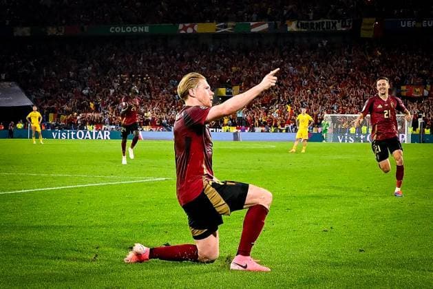 Belgium v Romania Group E - UEFA EURO, EM, Europameisterschaft,Fussball 2024 COLOGNE, GERMANY - JUNE 22 : De Bruyne Kevin forward of Belgium celebrates after scoring during the UEFA EURO 2024 European Football Championship tournament group E stage match between Belgium and Romania at Cologne Stadium on June 22, 2024 in Cologne, Germany, 22 06 2024  Copyright: xDhax