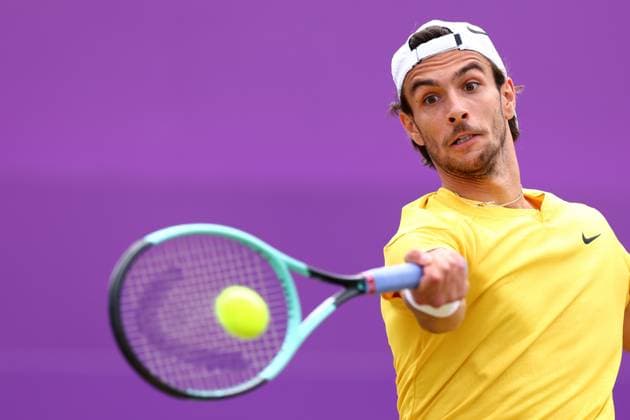 22nd June 2024; Cinch Championships, Queens Club, West Kensington, London, England: Cinch Championships Queens Club, Day 6; Lorenzo Musetti (ITA) in his mens semifinal match against Jordan Thompson (AUS)  ActionPlus12658886 ShaunxBrooks