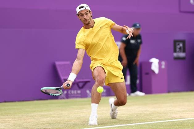 22nd June 2024; Cinch Championships, Queens Club, West Kensington, London, England: Cinch Championships Queens Club, Day 6; Lorenzo Musetti (ITA) in his mens semifinal match against Jordan Thompson (AUS)  ActionPlus12658887 ShaunxBrooks