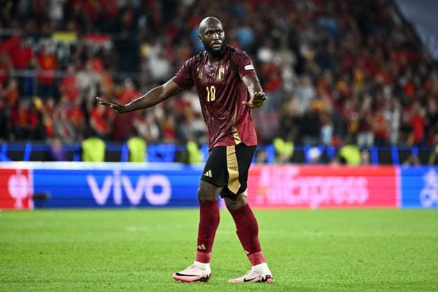 240622 EURO2024 BELGIUM VS ROMANIA Romelu Lukaku (10) of Belgium pictured during a soccer game between the national teams of Belgium, called the Red Devils and Romania on the second matchday in Group E in the group stage of the UEFA EURO, EM, Europameisterschaft,Fussball 2024 tournament , on Saturday 22 June 2024 in Cologne , Germany . PHOTO Isosport Maarten Straetemans Cologne GERMANY  Copyright: xx 467159