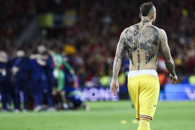 Romania s Andrei Burca pictured after a soccer game between Belgian national soccer team Red Devils and Romania, Saturday 22 June 2024 in Cologne, Germany, the second match in the group stage of the UEFA EURO, EM, Europameisterschaft,Fussball 2024 European championships. BRUNOxFAHY  x95088496x