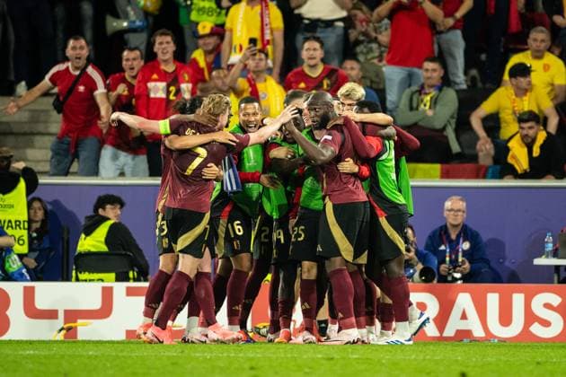 UEFA EURO 2024 Belgium Romania 22 06 2024 Belgium celebrating after scoring 2 goals UEFA EURO 2024 Belgium Romania Cologne Stadion, Cologne 22 06 2024 Copyright: xBEAUTIFULxSPORTS Buriakovx