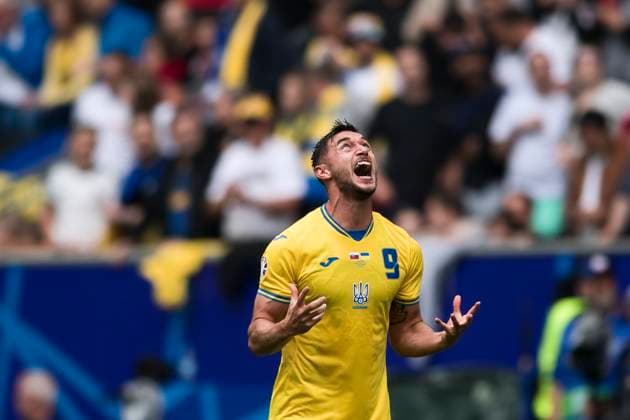 Slovakia v Ukraine - UEFA EURO, EM, Europameisterschaft,Fussball 2024 Roman Yaremchuk of Ukraine celebrates after scoring a goal during the UEFA EURO 2024 group stage football match between Slovakia and Ukraine. Dusseldorf Germany Copyright: xNicolòxCampox